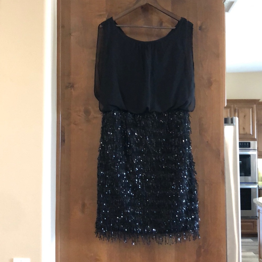 Black fringe cocktail dress